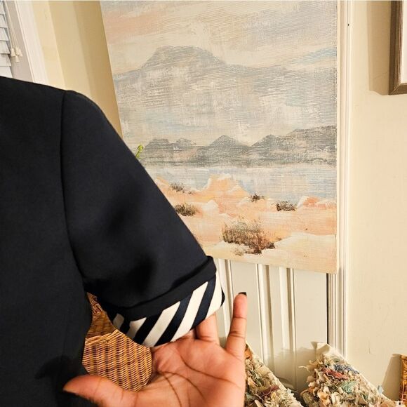 Vtg Navy Blue Kasper Notched Collar Pin Stripe Business Casual Short Sleeve Blaz - Picture 6 of 13